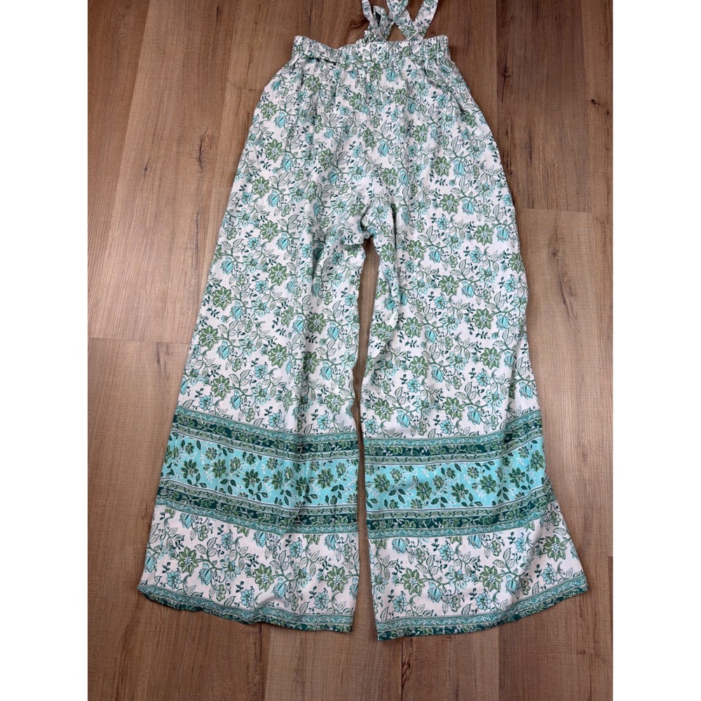 Blue Rain Francescas Floral Wide Leg Pants Green Teal Boho Rayon WS30997 Small - Picture 8 of 8